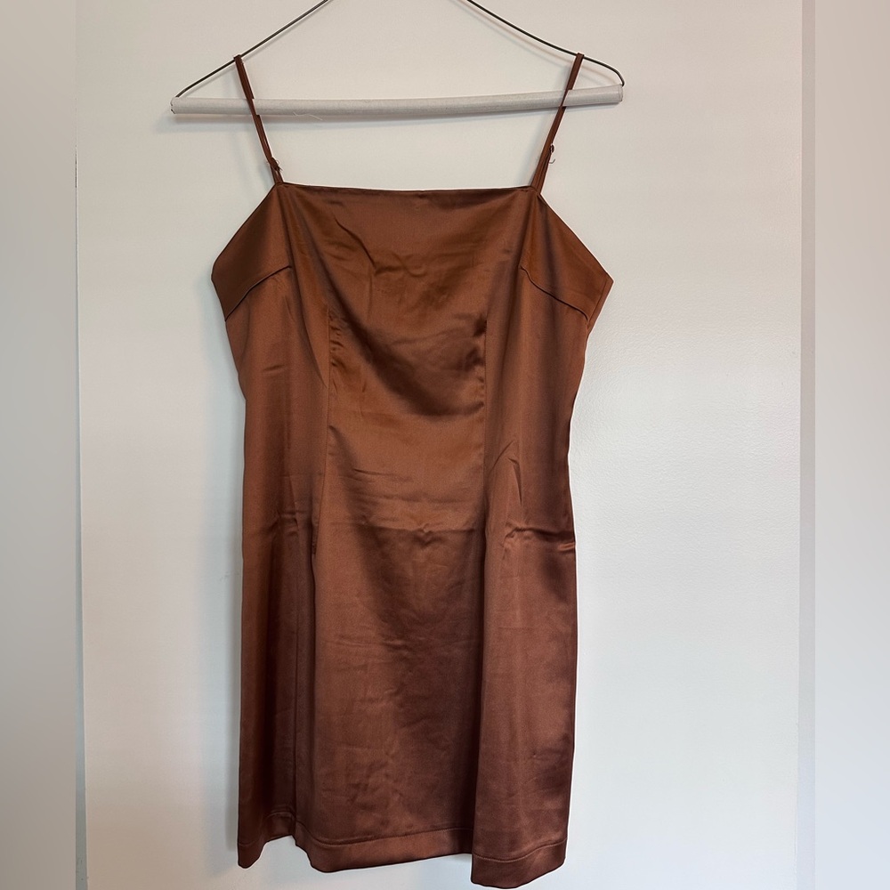 Brown Spaghetti Strap Slip Mini Dress